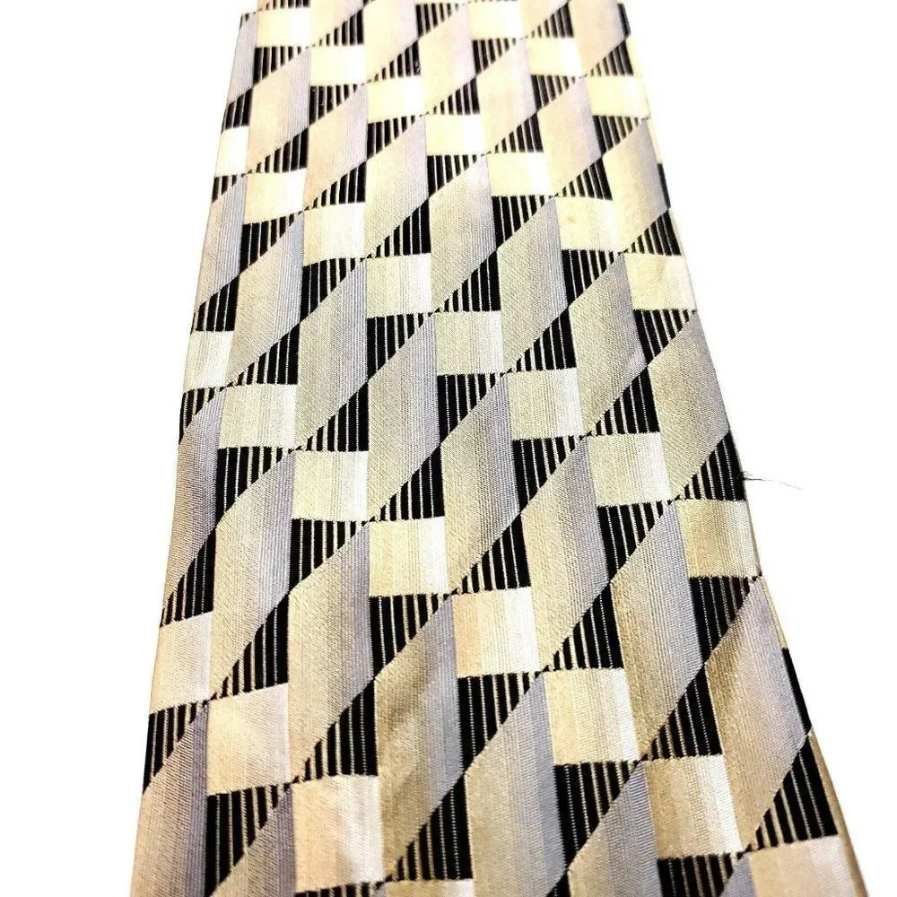 Pavone Silk Tie Woven Yellow Brown Italy‎